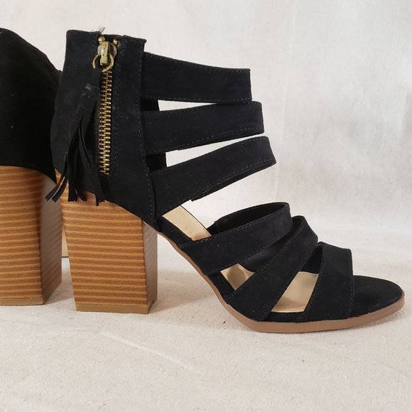 JustFab Shoes - Faux Suede Black Dress Sandals Zipper Size 8.5